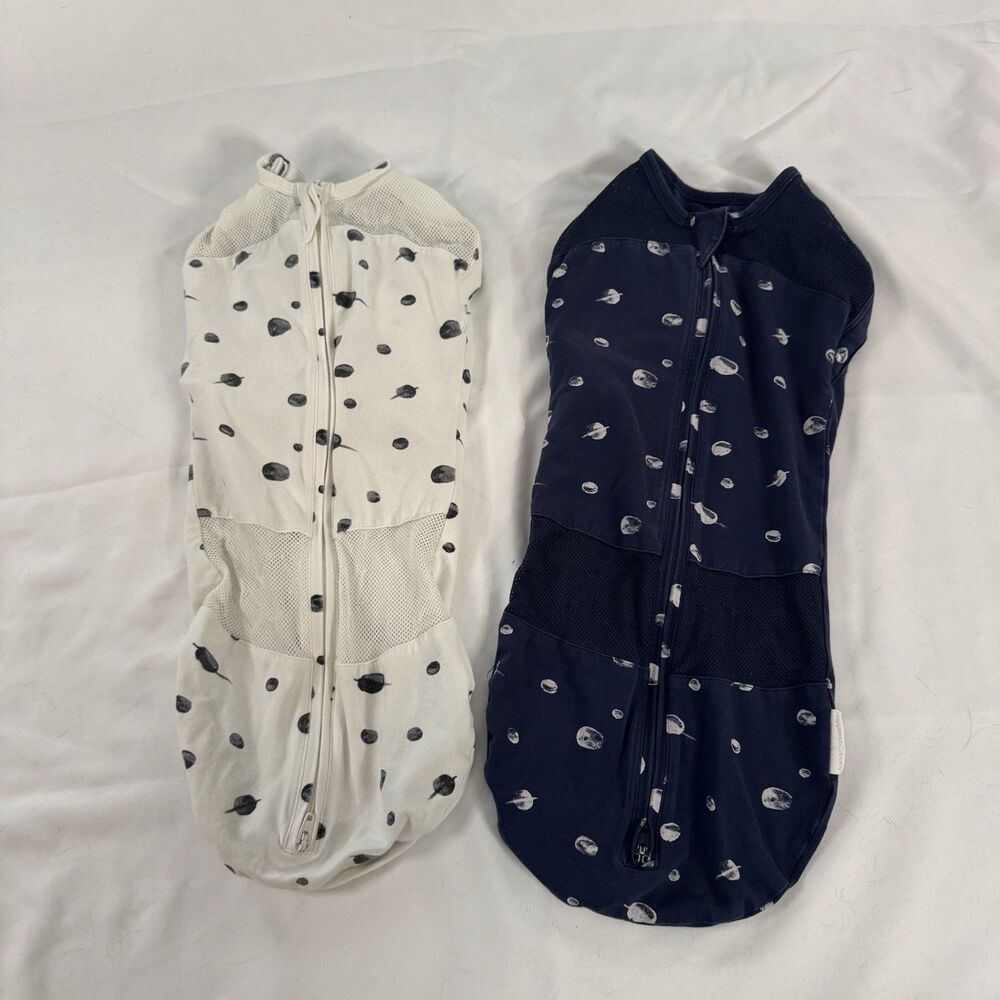 Happiest Baby Small Swaddle Sleep Sack 2 Pair Size S 0-2 M Blue White Planets